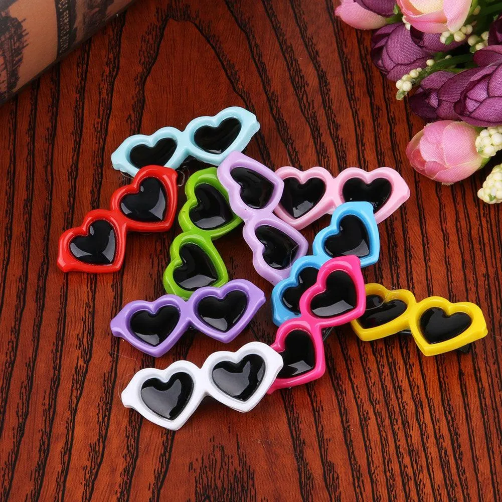 10 Pcs Heart Shaped Sunglasses Dog Hair Clips