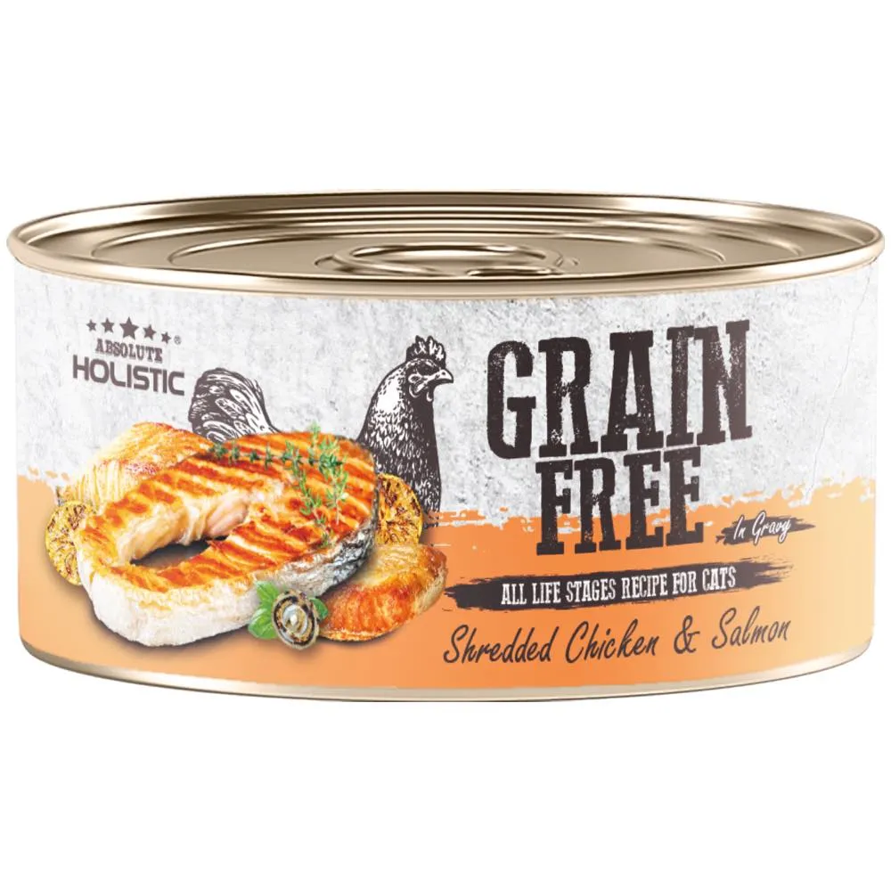 Absolute Holistic Shredded Chicken & Salmon In Gravy Grain-Free Cat Canned Food 80g