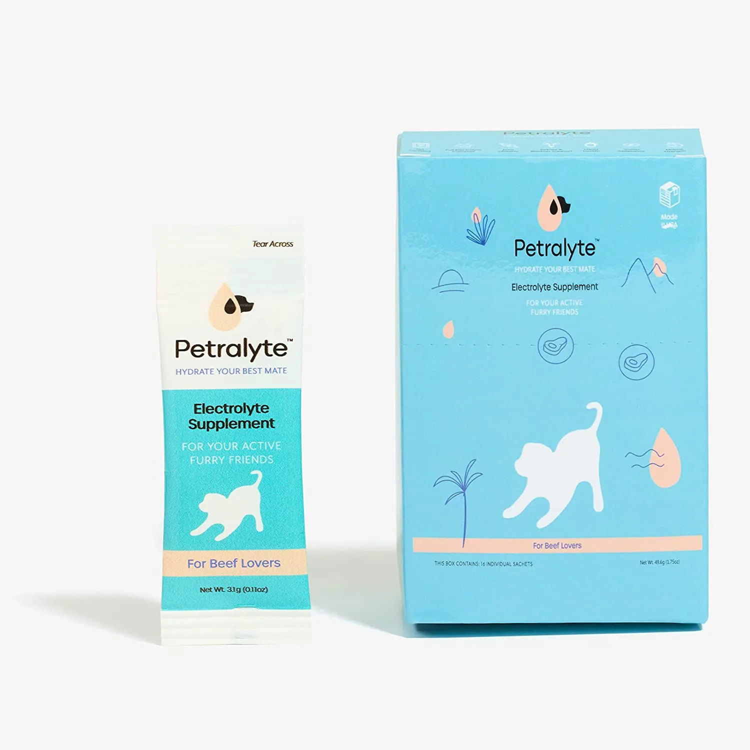 Petralyte Electrolyte Supplement for Dogs, for Beef Lovers, 16-Pack