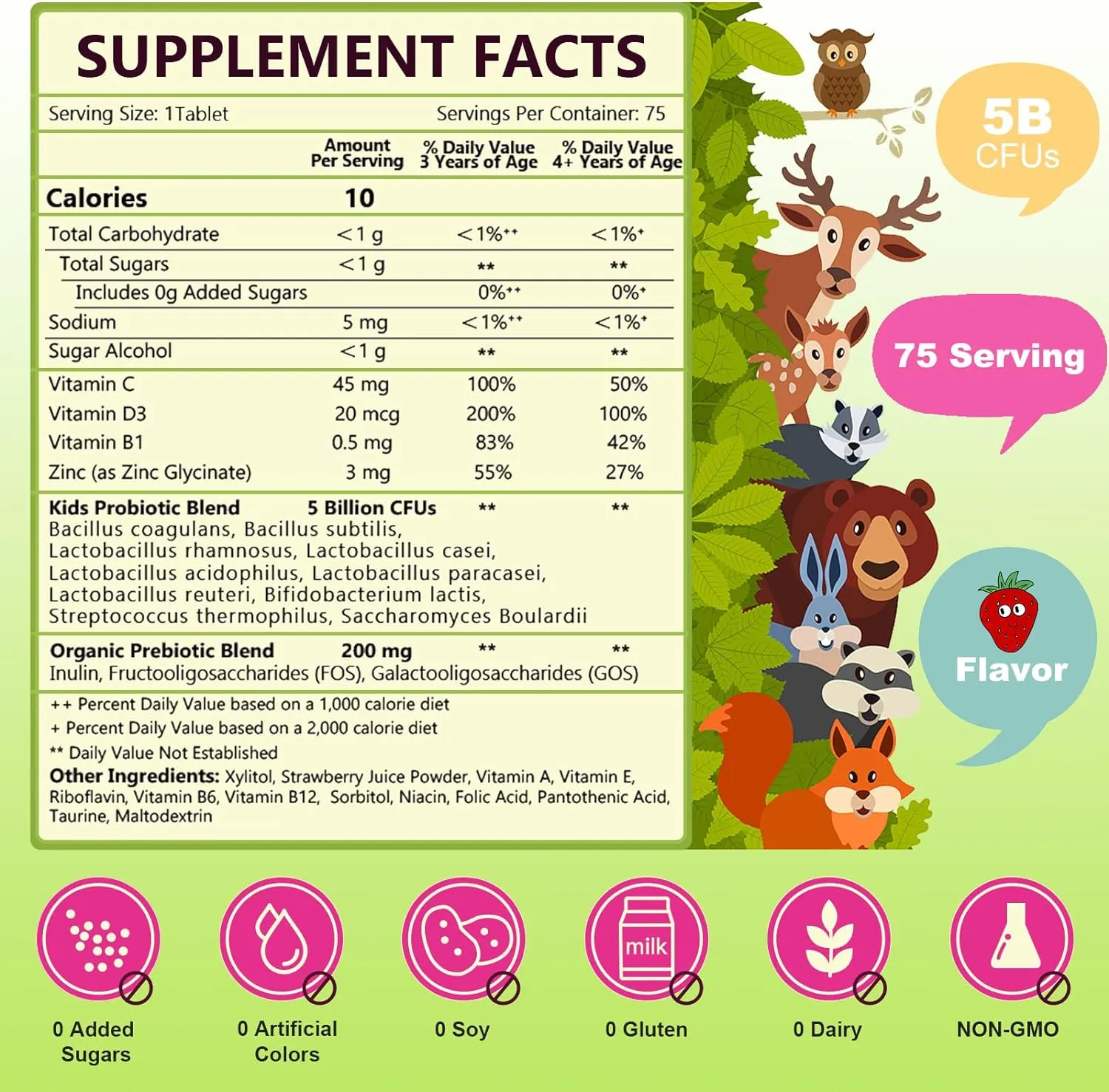 Probiotic & Prebiotics for Kids, Contains Vitamins and Zinc