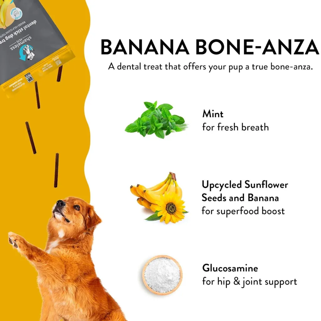 Shameless Pets Banana Bone-Anza Dental Sticks Treats For Dogs (7.2 oz)