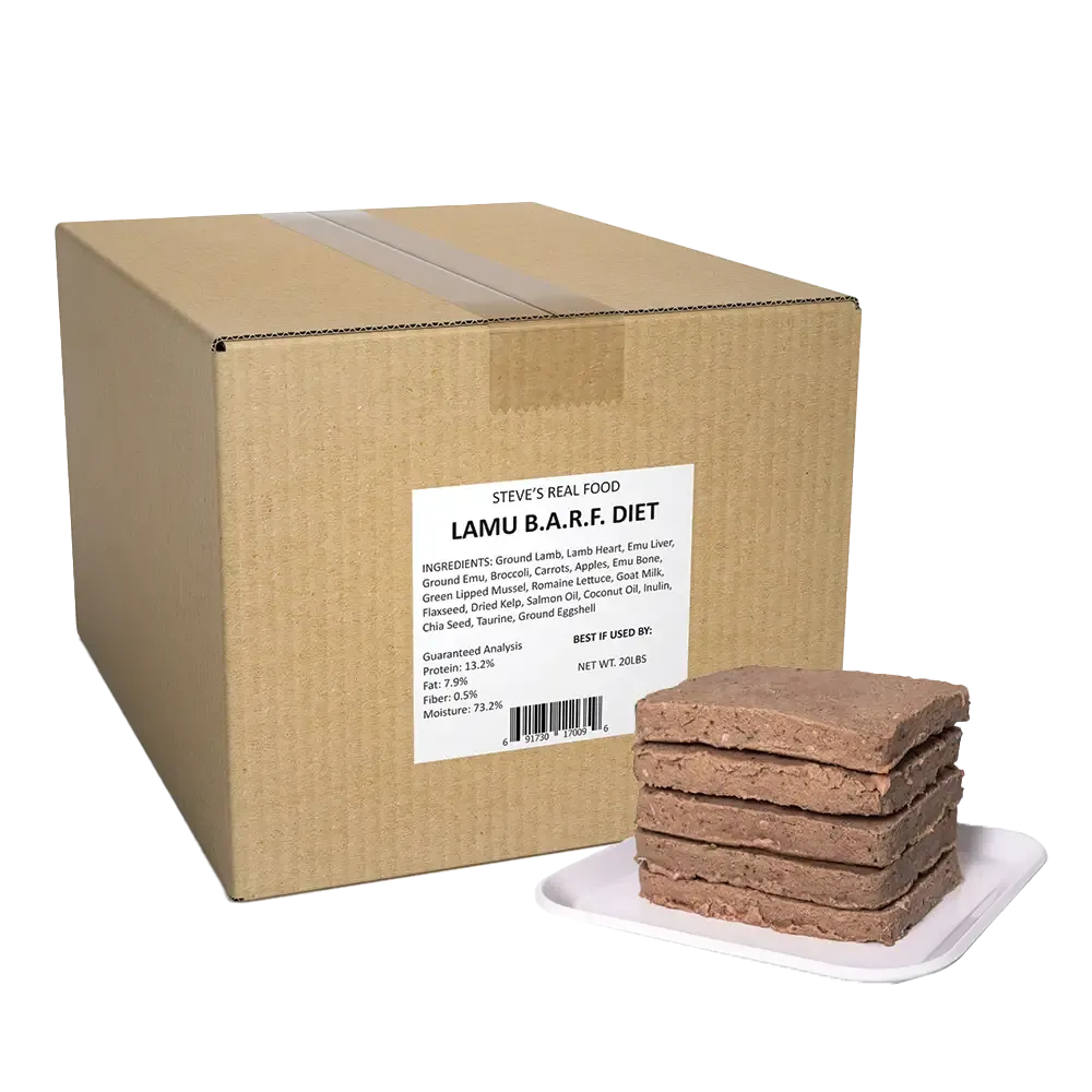 Steve's Real Food - BARF Lamu Lamb Emu Patties - Raw Dog Food - 20 lb (PRE-ORDER-Local Delivery Only)
